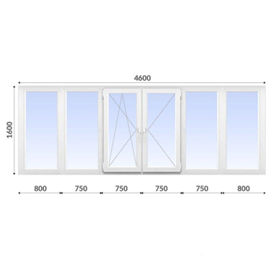 Балкон П-образный 1600x4600 Krauss 60 мм 1-камерный стеклопакет энергосберегающий