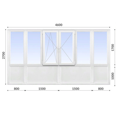 Французский балкон 2700x4600 Rehau 60 мм 1-камерный стеклопакет энергосберегающий